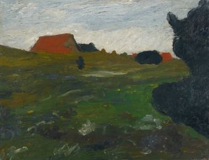 Landschaft Mit Busch Und Roten Hausern by Paula Modersohn-Becker Oil Painting