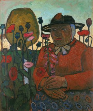Old poor woman with a glass ball and poppies by Paula Modersohn-Becker Oil Painting