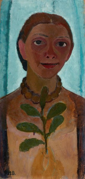 Self-portrait with a camellia branch by Paula Modersohn-Becker Oil Painting