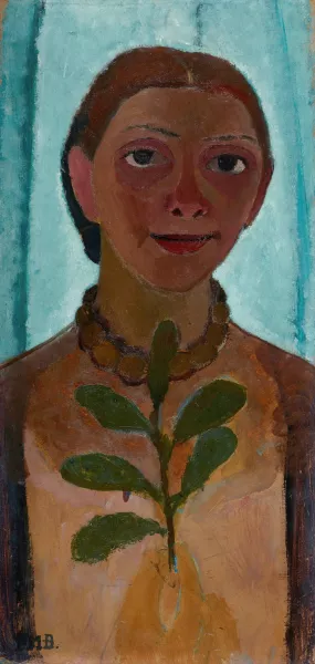 Self-portrait with a camellia branch by Paula Modersohn-Becker Oil Painting