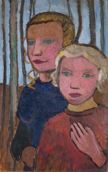 Main Product Photo of Two Girls in Front of Birch Trees  Painting by Paula Modersohn-Becker