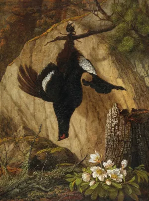 A Wood Grouse and Black Hellebore by Pauline Halm-Flechner Oil Painting