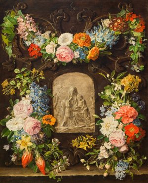 Blumenkranz mit Madonnenrelief by Pauline Koudelka-Schmerling Oil Painting