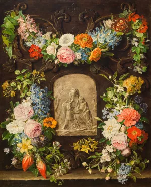 Blumenkranz mit Madonnenrelief by Pauline Koudelka-Schmerling Oil Painting
