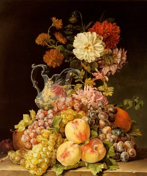 Stilleben Mit Obst Und Blumen by Pauline Koudelka-Schmerling - Oil Painting Reproduction
