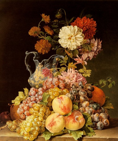 Stilleben Mit Obst Und Blumen by Pauline Koudelka-Schmerling - Hand-Painted Oil Painting Reproduction