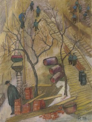 Bauplatz der I. G. Farben by Pauline Kowarzik Oil Painting