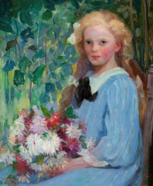 Girl with Flowers by Pauline Palmer Oil Painting
