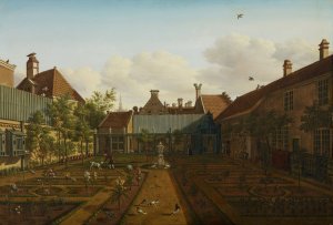 View of a Town House Garden in The Hague by Paulus Constantijn La Fargue Oil Painting