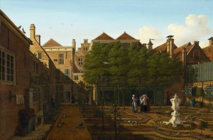 View of a Town House Garden in The Hague by Paulus Constantijn La Fargue Oil Painting