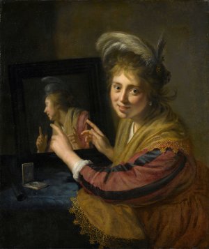 Girl at the Mirror by Paulus Moreelse Oil Painting
