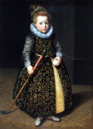 Portrait of a four-year old boy with a club and ball by Paulus Moreelse Oil Painting