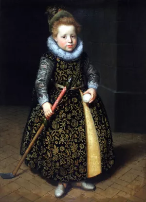 Portrait of a four-year old boy with a club and ball by Paulus Moreelse Oil Painting