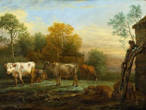 Cattle in a Meadow by Paulus Potter Oil Painting