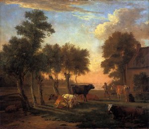 Cows in a Meadow by a Farm Oil painting by Paulus Potter