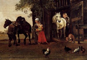 Figures with Horses by a Stable Detail by Paulus Potter Oil Painting