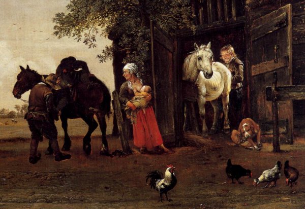 Main Product Photo of Figures with Horses by a Stable Detail Painting by Paulus Potter