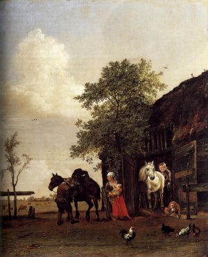 Figures with Horses by a Stable