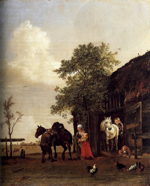 Main Product Photo of Figures with Horses by a Stable Painting by Paulus Potter