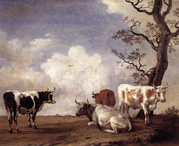 Main Product Photo of Four Bulls Painting by Paulus Potter