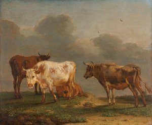 Four Young Bulls in a Meadow by Paulus Potter Oil Painting