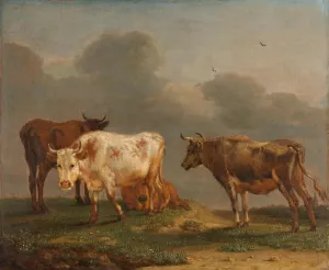 Four Young Bulls in a Meadow by Paulus Potter Oil Painting