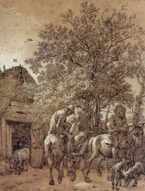 Horsemen near a Barn by Paulus Potter - Oil Painting Reproduction