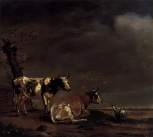 Landscape with Two Cows and a Goat painting by Paulus Potter