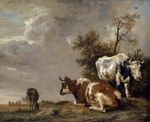Three Cows on a Pasture by Paulus Potter Oil Painting