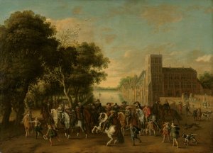 Prince Maurits, accompanied by Prince Frederik Hendrik, Frederick V of Bohemia and his Wife Elizabeth Stuart, and Others, on the Buitenhof, The Hague by Pauwels Van Hillegaert Oil Painting