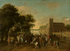 Prince Maurits, accompanied by Prince Frederik Hendrik, Frederick V of Bohemia and his Wife Elizabeth Stuart, and Others, on the Buitenhof, The Hague by Pauwels Van Hillegaert Oil Painting