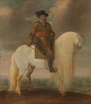Prince Maurits astride the white Warhorse presented to him after his Victory at Nieuwpoort by Pauwels Van Hillegaert Oil Painting