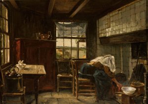 Finnish cottage interior by Pavel Alexandrovich Svedomsky Oil Painting