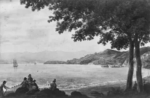 Shad Fishermen on the Shore of the Hudson River Oil painting by Pavel Petrovich Svinin