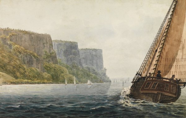 Main Product Photo of The Packet 'Mohawk of Albany' Passing the Palisades  Painting by Pavel Petrovich Svinin