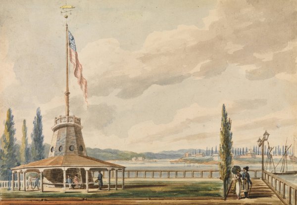 Main Product Photo of The Traveler's First View of New York—The Battery and Flagstaff  Painting by Pavel Petrovich Svinin