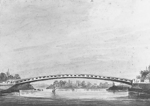 Main Product Photo of The Upper Bridge over the Schuylkill, Philadelphia--Lemon Hill in the Background Painting by Pavel Petrovich Svinin
