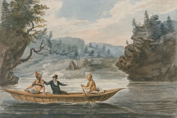 Main Product Photo of Two Indians and a White Man in a Canoe  Painting by Pavel Petrovich Svinin