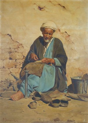 The Arab Cobbler by Pavlos Prosalentis Oil Painting