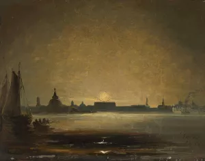 Dresden in Moonlight by Peder Balke Oil Painting