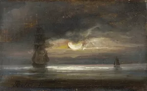 Two Sailing Boats By Moonlight by Peder Balke Oil Painting