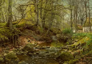 A forest stream by Peder Mork Monsted Oil Painting