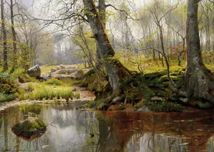 A Tranquil Pond painting by Peder Mork Monsted