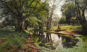 A Woodland Stream on a Summer Day by Peder Mork Monsted Oil Painting
