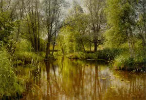 Alandskab I Solskin En Forarsdag by Peder Mork Monsted - Oil Painting Reproduction