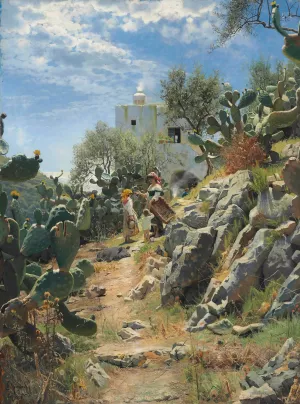 At Noon On A Cactus Plantation In Capri by Peder Mork Monsted Oil Painting