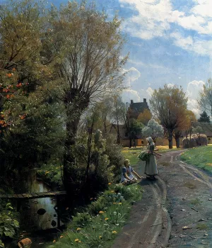 By The River, Brondbyvester by Peder Mork Monsted Oil Painting