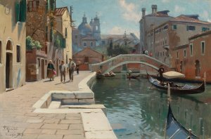 Canal In Venice by Peder Mork Monsted Oil Painting
