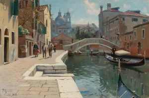 Canal In Venice by Peder Mork Monsted Oil Painting