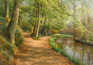 Children By A Stream by Peder Mork Monsted Oil Painting